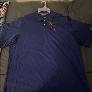 Navy Blue Polo Shirt with Red Logo
